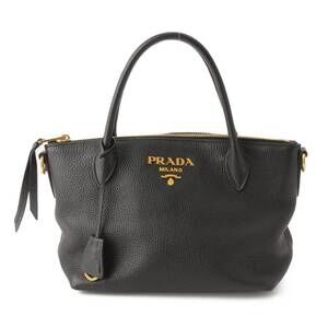 Prada Vitello Dino Shoulder Handbag Two Straps Black